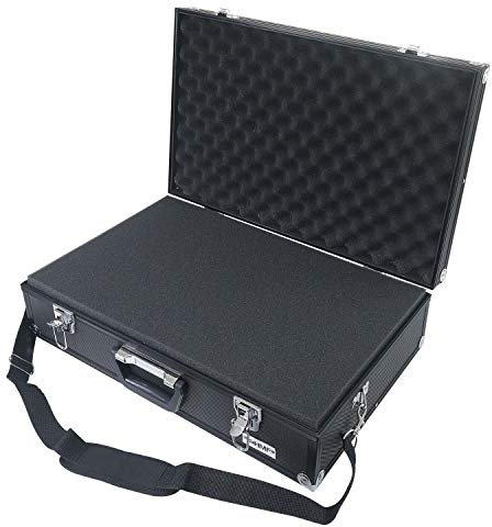 HMF 14521-02 Alu Fotokoffer, Waffenkoffer mit Rasterschaumstoff | 56,5 x 36 x 16 cm | Schwarz