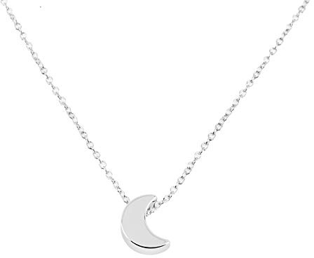 Collar de plata de ley 925 con colgante de media luna con aspecto de astro.