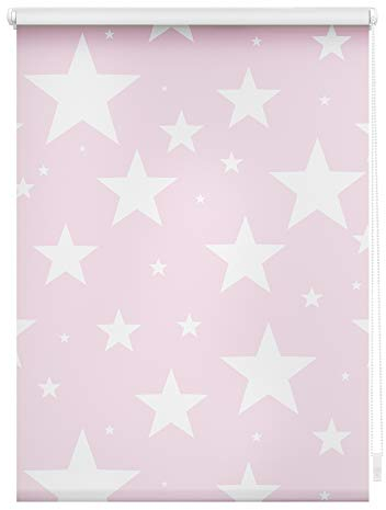 Lichtblick Klemmfix Verdunklungs-Rollo mit Motiv, ohne Bohren, Blickdicht, Seitenzugrollo, Made in Germany, Sterne Rosa, 45 x 150 cm (B x L)