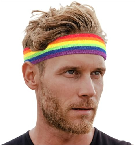Tough Headwear Sports Sweatband + Wristband Combo Pack - Fits Men & Women - Ideal for Baseball, Tennis, Basketball, Football, Running & Working Out (Rainbow)