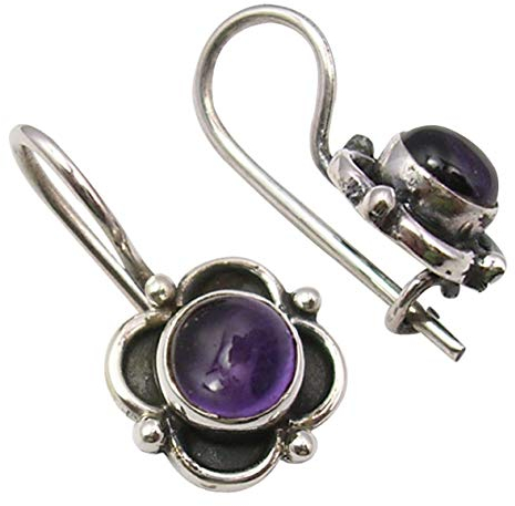 SilverStarJewel 925 massives Silber lila Cabochon Amethyst Februar Geburtstein Ohrringe 1,8 cm Muttertag Umsätze