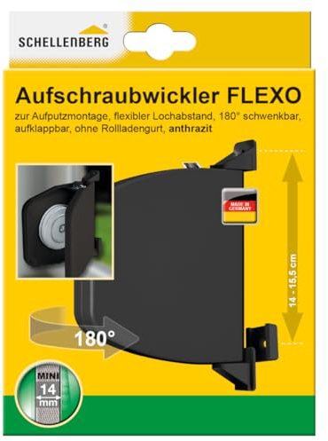 Schellenberg 50149 Aufschraubwickler Flexo aufklappbar, 180° schwenkbar, Gurtbandsystem MINI, Gurtbreite 14-15 mm, Lochabstand 14-15,5 cm (verstellbar), Anthrazit