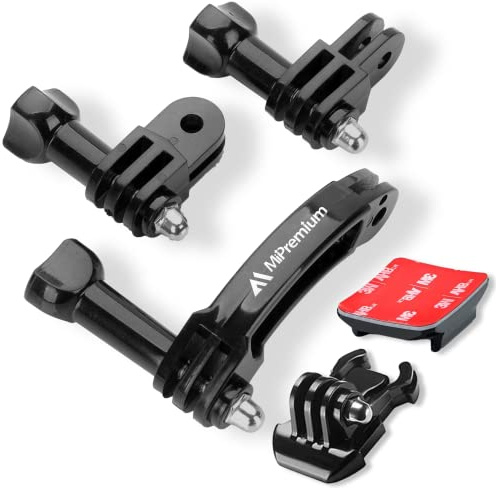 MiPremium Rotary Extension Arm Helmet Mount Set for GoPro Hero 13, 12, 11, 10, 9, 8, 7, 6, 5, 4, 3, 2, Session, XIAOYI and SJCAM Sports Action Cameras Motorcycle Curved Chin Mount Connector Kit