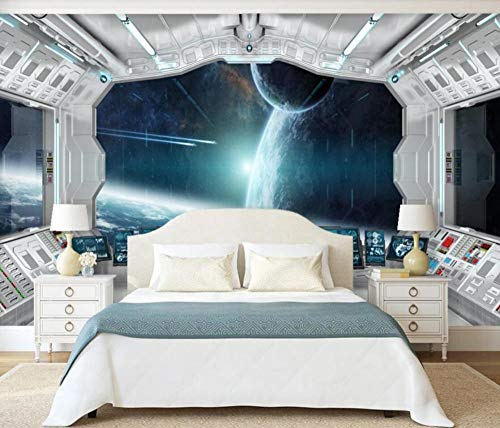 Tapete 3D Wandbild Raumkapsel, Sternenhimmel, Weltraum Fototapete 3D Effekt Vliestapete Wohnzimmer Wanddeko