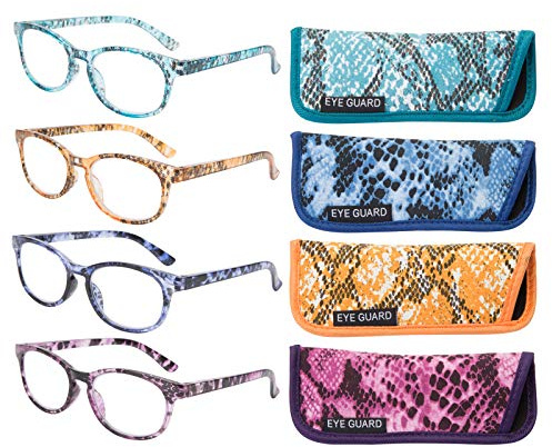 EYEGUARD Lesebrille, 4 Stück, stilvolle Muster, Rahmen, Lesebrille, modische Damenbrille für Frauen (4 Farben)
