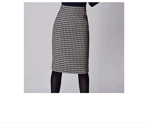 N/F Primavera y otoño Invierno Falda Mujer Falda de Lana de Cintura Alta Falda de Pata de Gallo de Longitud Media Falda lápiz Delgada Mujer