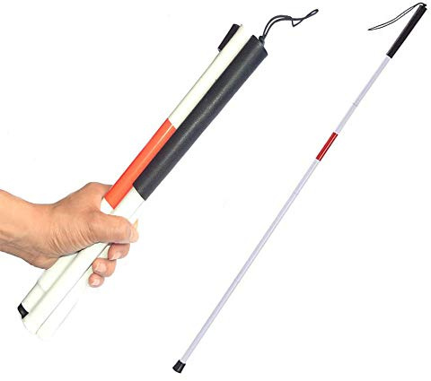 Faltbarer Gehstock aus Aluminium, reflektierend, rot, für Blinde oder Sehbehinderte, zusammenklappbar in 4 Abschnitten