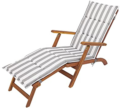 HOBBYGARDEN Sonnenliege & Liegestuhl Auflage – Outdoor Kissen für Gartenliege & Gartenmöbel | Komfort-Polster für Garten & Terrasse | 182x42x4 cm, Grau mit weißen Streifen