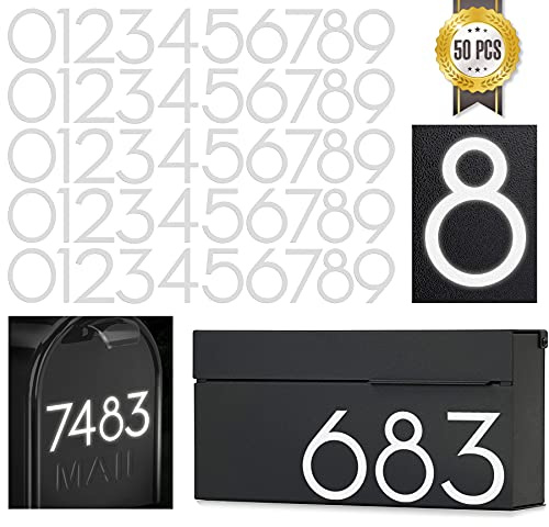 3 inch Reflective Mailbox Numbers Sticker (0-9, 5 Sets) Modern Number Vinyl Waterproof Number Self Adhesive Sticker for Signs, Door, Cars, Trucks, Home, Business, Address Number