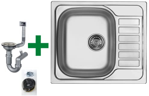 Faizee Möbel | Edelstahlspüle 60x50,5 cm – Hochwertige Einbauspüle, moderne Küchenspüle & Spülbecken aus Edelstahl mit Abtropffläche, inkl. Siphon; als Waschbecken und Ausgussbecken in der Küche