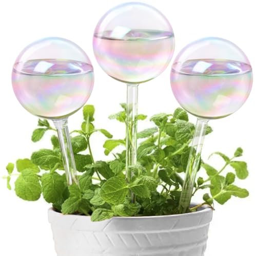 KiKiHeim 3Pcs Plant Watering Globes, Rainbow Self Watering Globes, Hand Blown Self Watering Planter Insert Spikes Plant Accessories, Glass Water Bulbs for Plants
