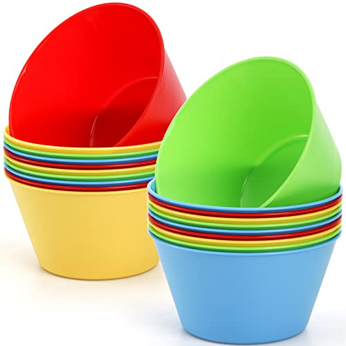 DEAYOU 20 Pack Plastic Bowls, 27 OZ Unbreakable Cereal Soup Salad Bowl, 6-inch Large Reusable Plastic Mixing Serving Bowl for Party, Colorful Snack Bowl for Children, Microwave Dishwasher Safe