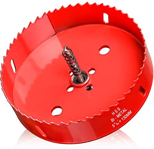 Corona di perforazione, diametro 130 mm, con punta di centraggio, seghe a tazza universale, in HSS M42, bimetallo, per legno, metallo morbido e plastica (piastre di riga e cartongesso)