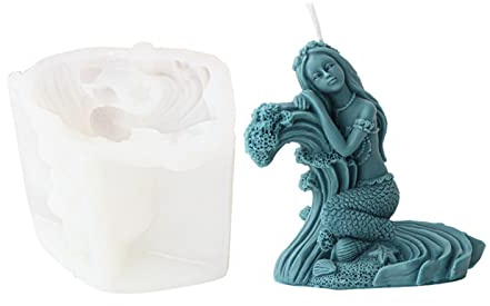 Xidmold 3D Meerjungfrau Silikonform Kerzenform Seifenform Meerjungfrau Silikon Formen für Sojawachs Kerzen, Seife, Gips Dekor, Handwerk (2#)