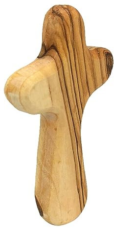 Folpus Cruz de oración de Mano Decoración de Cruz de Madera de Olivo, Palma aferrada, Regalo religioso, Cruz de Bolsillo de para