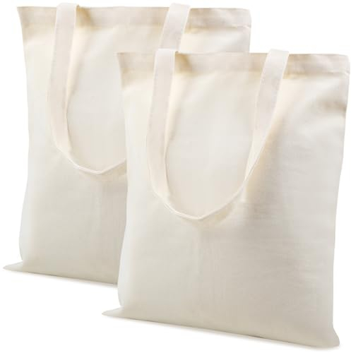 Vaktop Jutebeutel, 40x35cm Stofftasche, 2 Stück Baumwolltasche Unbedruckt, Stofftaschen zum Bemalen, Stoffbeutel Einkaufstasche mit Zwei Langen Henkeln für Sport, Shopping, Lebensmittel (Weiß)