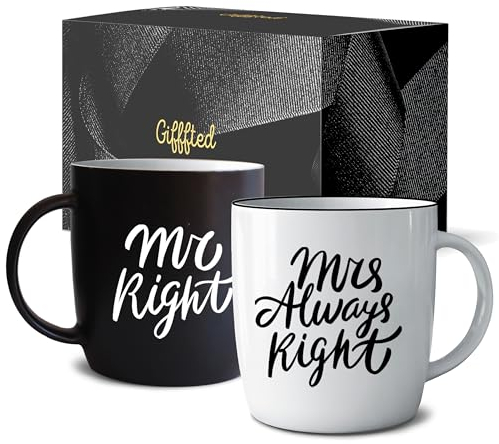 Triple Gifffted Tazza da caffè Mr Right Mrs Always Right, idea regalo per coppie, anniversario di matrimonio, fidanzamento, Natale, lui e lei, sposi, genitori, sposi novelli, addio al nubilato,