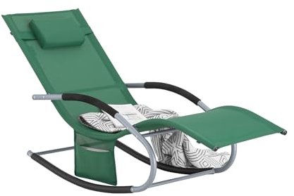 SoBuy Lettino Sdraio da Giardino a Dondolo - Sedia a Dondolo da Esterno in Textilene Verde Scuro con Telaio in Metallo, 150x63x87cm, Lettino Prendisole per Terrazza, Piscina, Patio, OGS28-WD