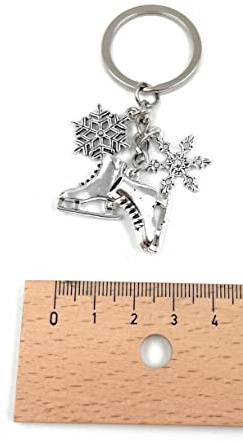 Onwomania Schlittschuhe Schneeflocke Eisflocke Schlüsselanhänger aus Metall, Glücksbringer in Alu Geschenkbox, ideal zum Verschenken