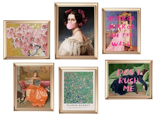 Eclectic Wall Decor Set Of 6, Vintage Eclectic Wall Art Prints, Trendy Colorful Wall Art, Retro Maximalist Decor Aesthetic, Wall Collage Kit Pictures for Living Room, Colorful Dorm Gallery Home Decor