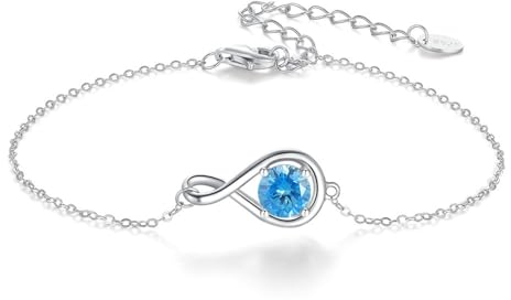 Epinki Armreif 925 Damen, Unendlichkeit mit Hellblau Geburtsstein März Freundschafts Armband Armreif Sterling S925 Silber, Zirkonia Hellblau Armbänder Frauen Freundschaft, Silber, 21.5CM