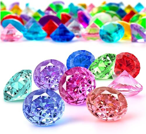 BNJZWJJ 250 PCS Fake Gems, Colorful Large Plastic Fake Diamond Crystals Scatter Crystals, Acrylic Gems Plastic Jewels for Vase Filler, Table Centerpieces, Birthday Party Decoration