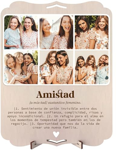 nagu® Amistad. Regalos Amigas Originales. Cuadro Personalizado con Foto para Cumpleaños Amiga Tarjeta Regalo de Madera Grande 30 x 22 cm para Regalos Personalizados. Incluye letras y numeros adhesivos