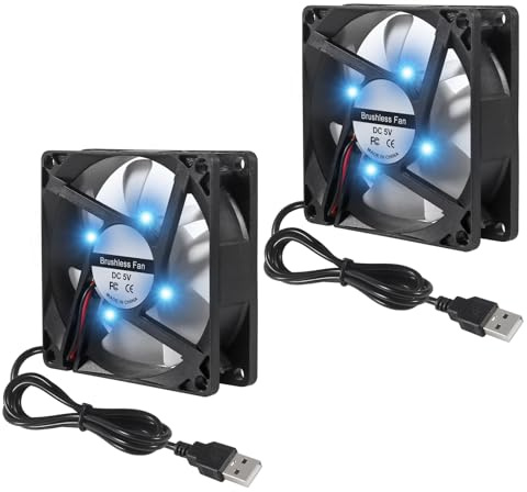 AITRIP 2PCS 80mm USB Lüfter 5V Blauer LED Lüfter Brushless 8025 80x25mm für Kühlung DIY PC Computer Gehäuse 3D Drucker CPU Kühler Radiatoren