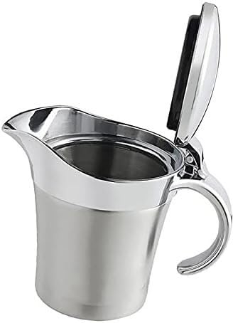 Salsera térmica de acero inoxidable de doble capa con tapa, bote de tanque de salsa fácil de verter para cenas familiares, vertedor de salsa perfecto (tamaño: 450 ml)