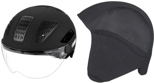 ABUS Stadthelm Hyban 2.0 ACE - Fahrradhelm mit Visier, Licht und ABS-Hartschale - für Damen und Herren - Schwarz Matt, Größe XL & Winter Kit Fahrradhelm, Schwarz (Black), L