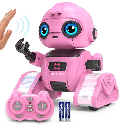 Dzxlin Roboter Spielzeug für Kinder – Wiederaufladbar, LED-Augen und Musik, RC-Roboter mit Gestensensor für ab 3 4 5 6 7 8 9 10 Jahre Jungen Geschenk （Rosa）