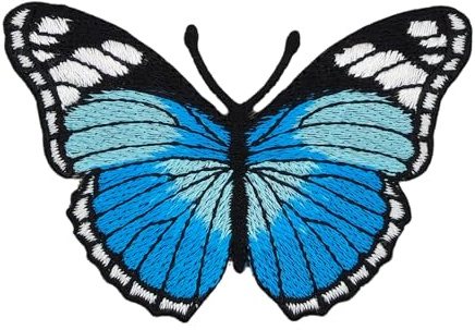 Schmetterling Blau Falter Aufnäher zum aufbügeln oder aufnähen Bügelbild Aufbügler für Kleidung gestickter Bügelpatch Applikation Patch Größe 7,5 x 5,2 cm