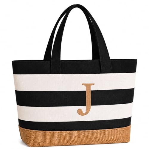 TAHAVICE Personalisierte Tasche, Strandtasche Damen mit Reißverschluss, Initiale Tote Bag Damen Groß, Personalisierte Geschenke Frauen für Freundin Brautjungfer Frau Kollegin
