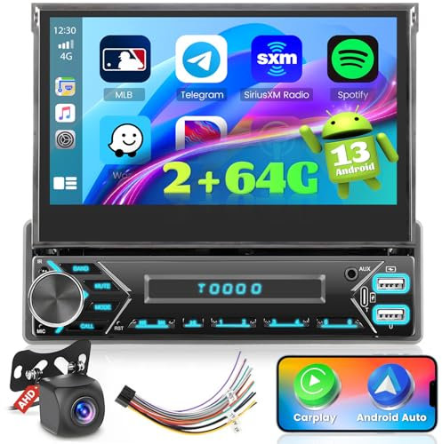Ohradio Autoradio 1 DIN Android 15 (2G+64G) con Schermo Motorizzato a Scomparsa, 7 Pollici Touchscreen Stereo Auto con Wireless Carplay&Android Auto, Radio RDS&FM, SWC USB-A&C, Retrocamera+MIC