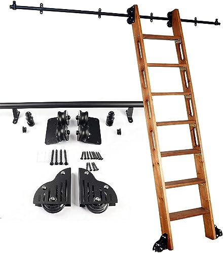 Rollbare Bibliotheksleiter aus schwarzem Stahl, Hardware-Kit mit Bremsbodenrad, mobile Schienen für Schiebeleiter, keine Leiter im Lieferumfang enthalten