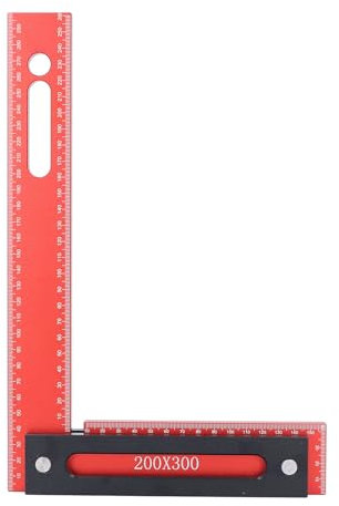 LOCADENCE Escuadra para enmarcar, Escuadra para carpintería a escala transparente, Escuadra para enmarcar de aleación de aluminio en forma de L de 300 x 200 mm con valla de tope