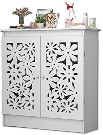 Elegant Double Door Radiator Cover: White Hollow Carved, Breathable, PVC Waterproof Wall Cabinet Shelf with Slatted Grill (Size: 50 * 70 * 20cm)