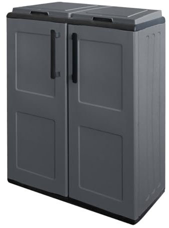 Intec – Cubo de basura de clasificación selectiva 2 bolsas para mueble a mediados de altura 68 x 37 x 84 cm, 2 anillos de soporte de bolsa 2 puertas