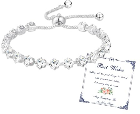 Esmoly Pulsera Mujer Piedras Naturales Bracelet Brazalete Plata con 5A Circonitas y 12 Piedras Naturales Ajustable Regalos Originales Para Mujer Niña (04-Abril)