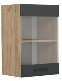 Vicco Küchenglasschrank R-Line, Anthrazit Landhaus, 40 cm | MDF-Front · 1 Einlegeboden · Tiefe – 31 cm · Metallgriffe · ✓ Alles im Blick