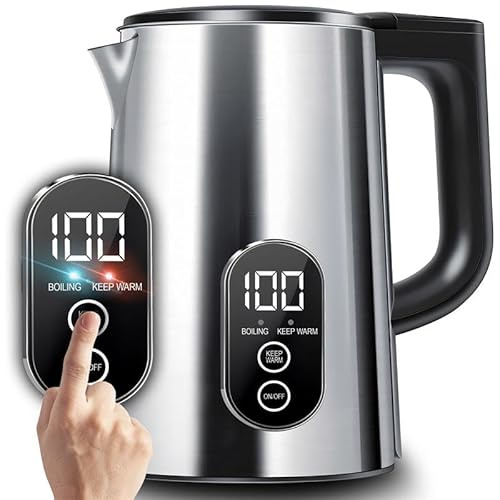 Retoo Wasserkocher Edelstahl 1,8L, Elektrischer Wasserkocher 1500W mit Warmhaltefunktion & Automatischer Abschaltung, Ideal für Haushalt, Küche, Kaffee & Kräuterbrauen, Silber-Schwarz