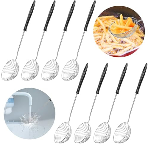TOTSUN 8 PCS Stainless Steel Spider Strainer with Handles 8 x 28.5CM Spider Skimmer Ladle Straining Spoon, Landing Net for Fondue Sieve, Strainer Ladle Fine Mesh Sieve Spoon for Cooking Meatball