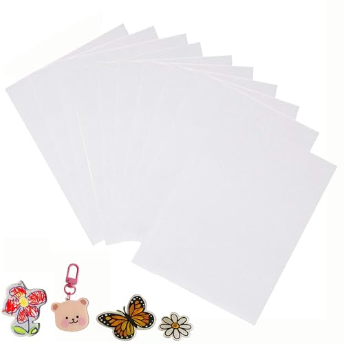 Noenaeni 10Pcs Shrink Plastic Sheets A5 Sanded One Side Shrinky Dink Paper 0.3mm Heat Shrink Paper for Kids Parents DIY Crafts Keychains Jewelry Bookmarks School Activities (Translucent)