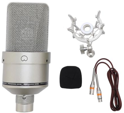 EIMSOAH Studio -Kondensatormikrofon, 26 Mm Membranmikrofon, mit Stoßhalterung, XLR -Kabel, Windschutzscheibe für den Aufnahmestand (Gold)