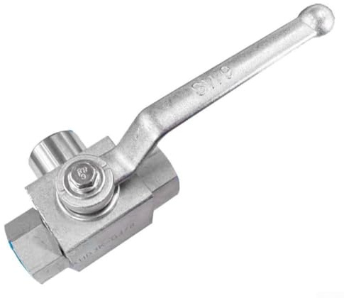 Honseadek Vanne à bille hydraulique à 3 voies haute pression 500 bar G1/4 en acier au carbone pour eau, huile, gaz, contrôle manuel plaqué zinc (G3/8)