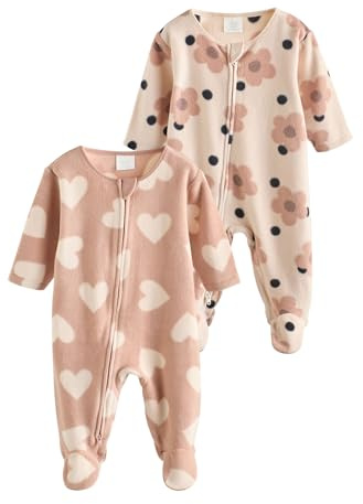 NEXT Bébé Fille Grenouillère à Zip Double Curseur en Micro Polaire bébé, Lot de 2 Naturel 3 Mois-6 Mois