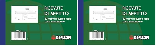 Blocco Ricevute Affitto 2 Copie 50 Moduli, Formato 18x11 cm, Confezione da 2 Pezzo