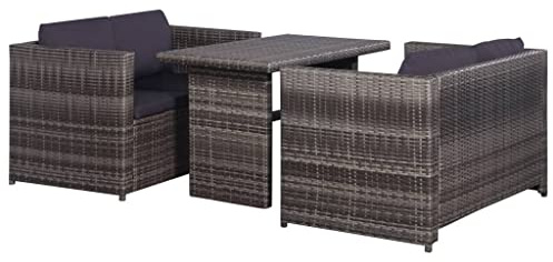 RCODSSK Graues Poly Rattan Sofa-Set mit Kissen, Lounge Set mit abnehmbaren Kissen, Garten Sofaset Poly Rattan, Bistro Garnitur für Terrasse mit Stahlrahmen, 2 Sofas und 1 Tisch
