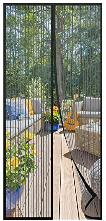 Anpro Magnetic Fly Screen Door,Heavy Duty Self-Sealing Mesh,Powerful Magnets and Full Frame Magic Tape Magnetic Fly Screen Door,Automatically Closes 90 x 212 cm