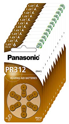 Panasonic PR312 Batterie zinco-aria per apparecchi acustici, Tipo 312, 1.4V, Batterie per apparecchi acustici, 10 confezioni (60 pezzi), marrone